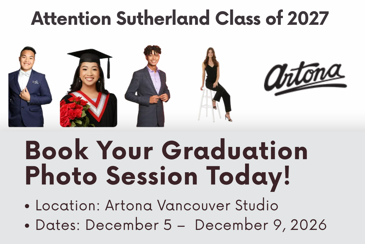 Encouraging graduating students to book their photo sessions.
